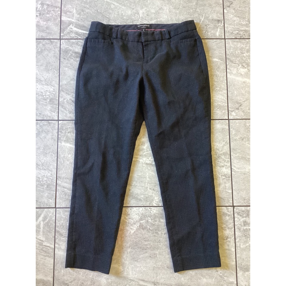 Banana Republic Jackson Fit Navy Blue Metallic Grid Dress Pants Womens 6P Petite
